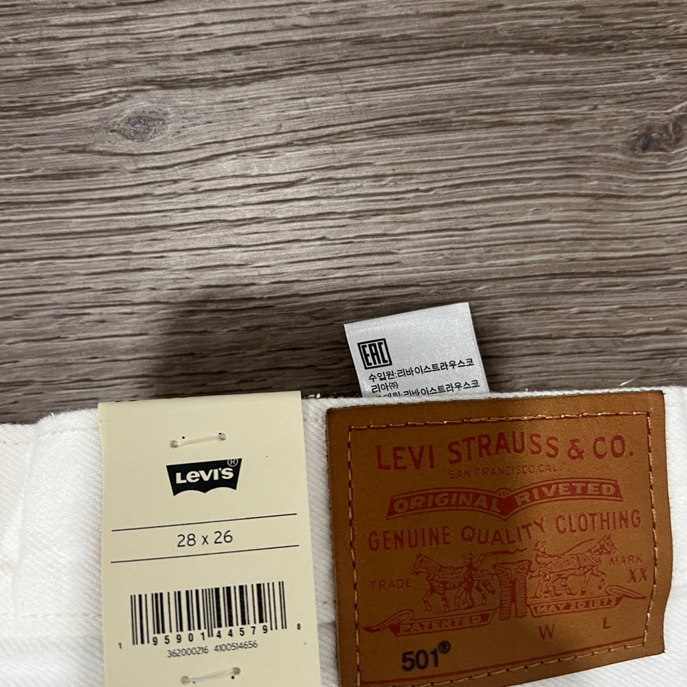 Levi’s 501 Original White High Rise Straight Leg Distressed Raw Hem Jeans